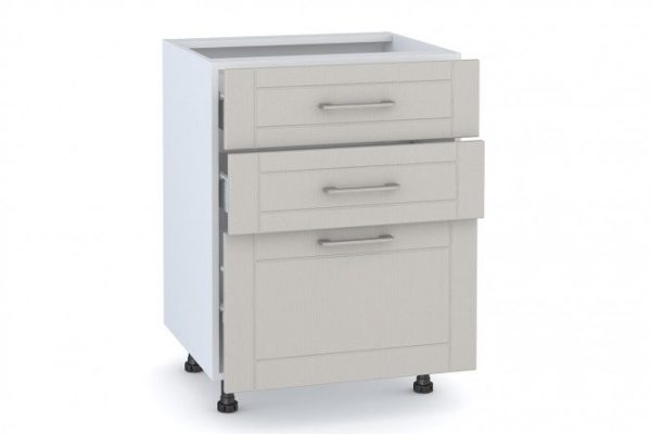 Set of fronts for a floor cabinet with 3 drawers Stella 59.6x35.6 cm, pearl gray color