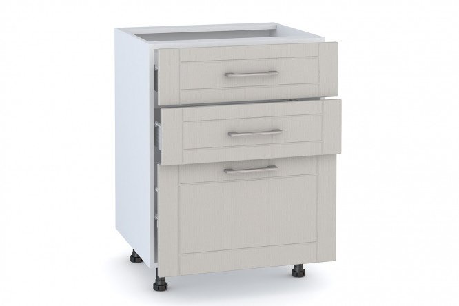 Set of fronts for a floor cabinet with 3 drawers Stella 59.6x35.6 cm, pearl gray color