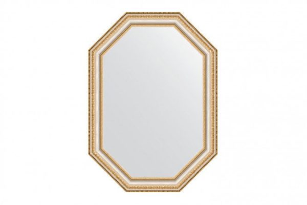 Wall mirror in a baguette frame EVOFORM Polygon BY 7049, gold beads on silver 51x71 cm