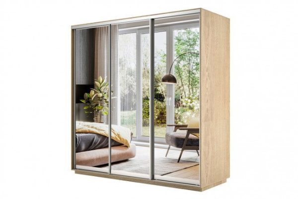 3-door wardrobe Slide 210x240x60 cm, Sonoma, with three mirrors