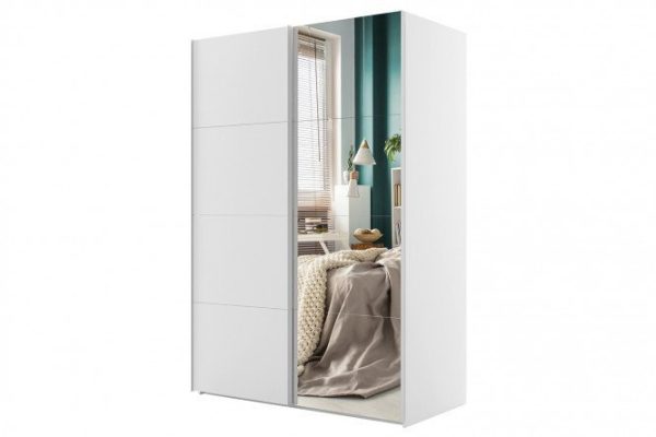 Sliding wardrobe 2-door Comet 200x240 cm white snow, white facades, mirror