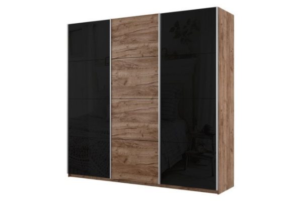 Sliding wardrobe 3-door Cors 210x230 cm, kraft tobacco oak, facade kraft tobacco oak, black