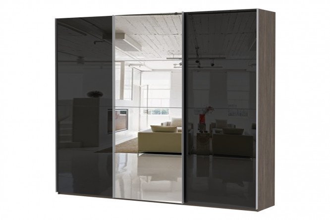 3-door wardrobe Comet 270x220 cm wenge Mali, fronts black glass, mirror
