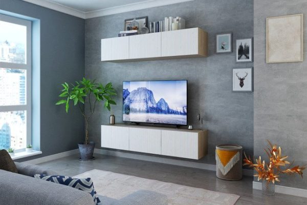 64diszr9najufiy6zqos0q8n0b9s5blr.jpg Living room Oscar with TV stand and wardrobe with push-to-open doors, talc wave / sonoma oak