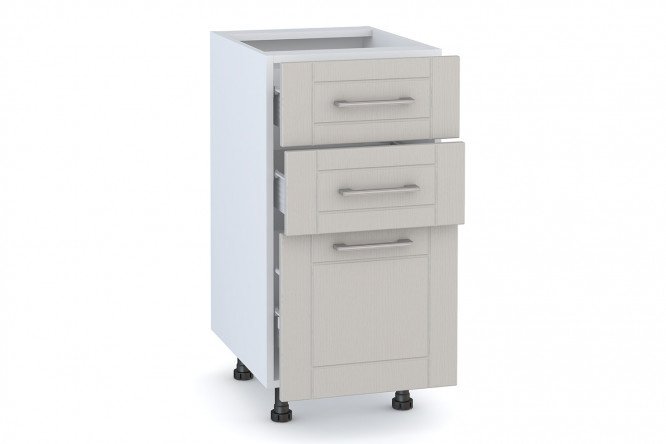 Set of fronts for a floor cabinet with 3 drawers Stella 39.6x35.6 cm, pearl gray color