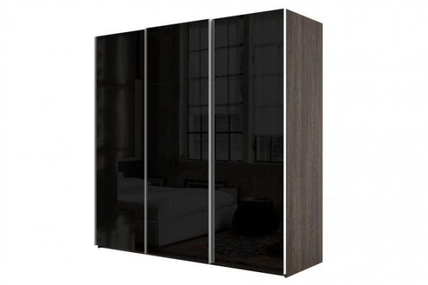 Sliding wardrobe 3-door Comet 300x240 cm wenge Mali, black glass facades