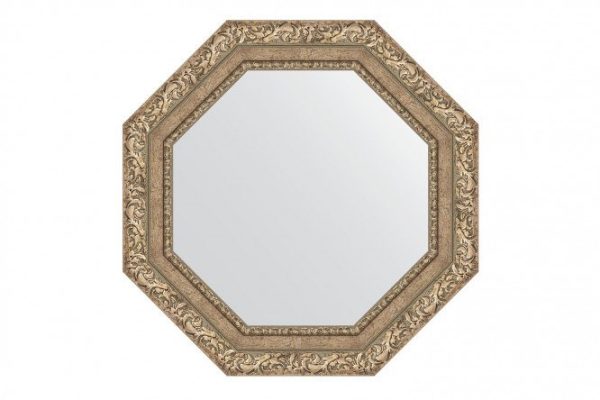Wall mirror in a baguette frame EVOFORM Octagon BY 7334, antique silver vignette 60x60 cm