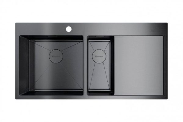 Inset sink with wing OMOIKIRI Akisame 100-2-GM-L 4973103, burnished steel 100x51x20 cm