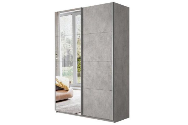 2-door wardrobe Cors 120x230 cm, light concrete, mirror facade