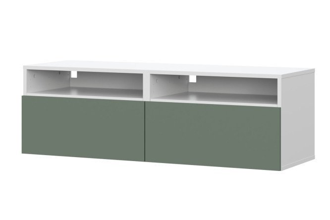 Cabinet Oscar Moon 120x40 with 2 drawers and 2 shelves, white / soft olive