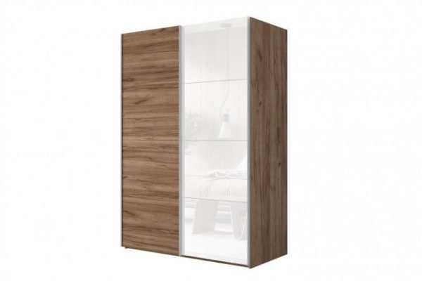 Sliding wardrobe 2-door Comet 200x220 cm kraft tobacco oak, white glass fronts, kraft tobacco oak