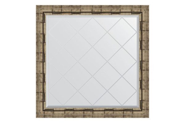 Wall mirror with engraving in a baguette frame EVOFORM Silver bamboo 103x103 cm