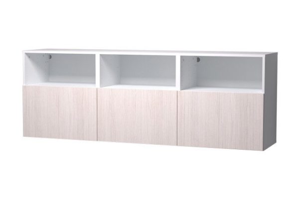 Cabinet 3 drawers and 3 shelves Oscar Grevy 180x64 cm with push to open, white/Cadena light