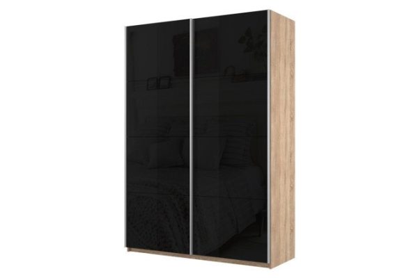 2-door wardrobe Cors 140x230 cm, Sonoma, black facade