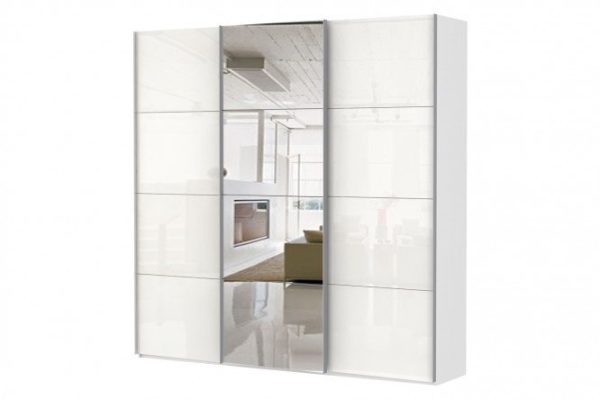 Sliding wardrobe 3-door Comet 270x240 cm white snow, white glass facades, mirror