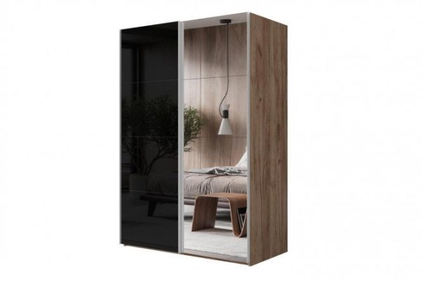 Sliding wardrobe 2-door Comet 200x240 cm kraft oak tobacco, mirror fronts, black glass