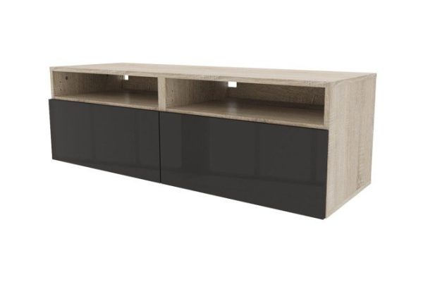 Cabinet with drawers and shelf Oscar Amika 120x38 with closers, Sonoma oak / glossy black graphite