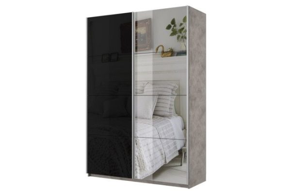 2-door wardrobe Cors 120x230 cm, light concrete, black facade, with one mirror