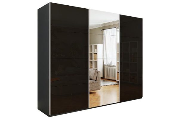 3-door wardrobe Comet 270x220x66 cm, diamond gray, black