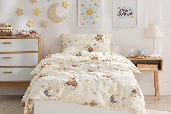 Bed linen set MICASA Sleepy bear for children Poplin, 145x210 cm