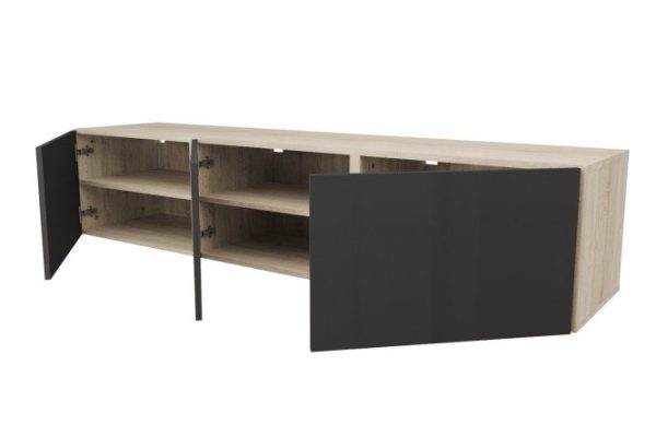 Cabinet with doors Oscar 180x38 cm, sonoma oak/black graphite gloss