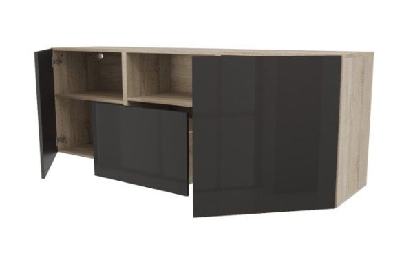 Cabinet 2 doors, drawer and shelf Oscar Amika 180x64 with push to open, Sonoma oak / glossy black graphite