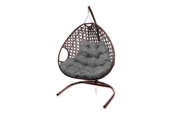 Hanging chair for two Luxury 119x186x120 cm, base and frame color white, finishing white