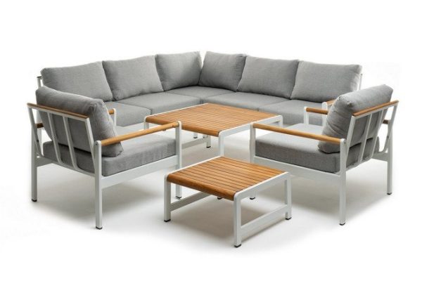 Lounge area Maya L color white, light teak, light gray