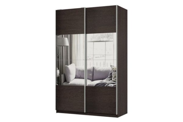 Sliding wardrobe 2-door Praktik 140x240x60 cm, wenge, silver profile, with mirror inserts