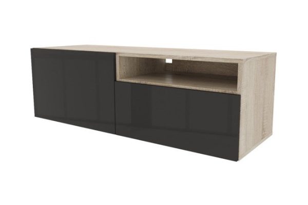 Cabinet with drawer, door and shelf Oscar Amika 120x38 with closers, Sonoma oak / glossy black graphite
