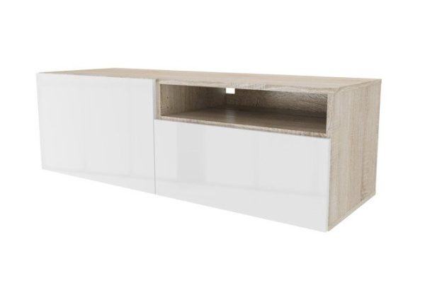 Cabinet with drawer, door and shelf Oscar Amika 120x38 with push to open, Sonoma oak / white gloss