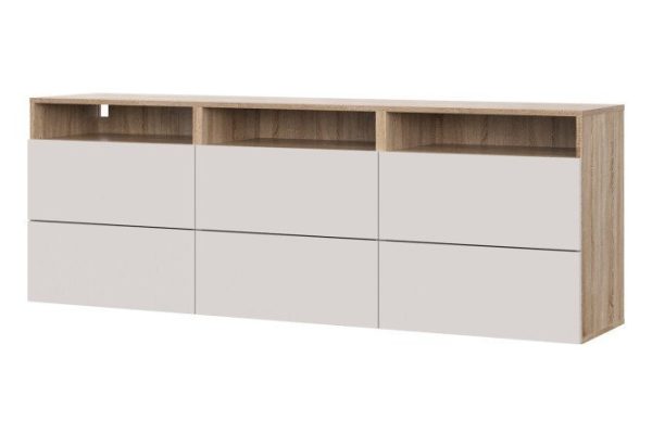 Cabinet Oscar Moon 180x64 with 6 drawers and 3 shelves, Sonoma oak / Santiago soft
