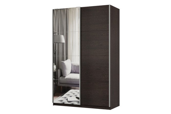 Sliding wardrobe 2-door Praktik 140x240x60 cm, wenge, silver profile, with one mirror