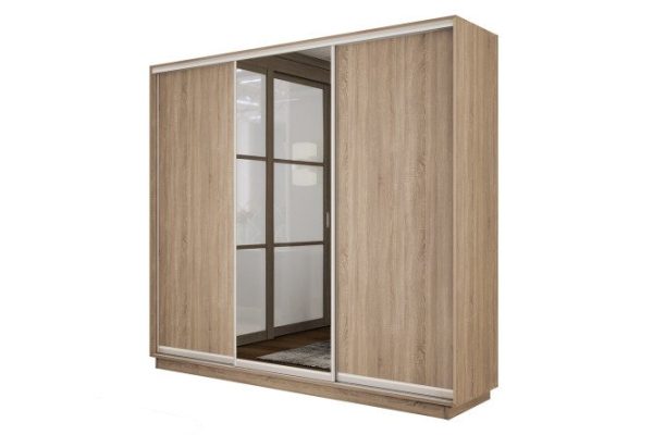 3-door wardrobe Slide-2 180x220x45 cm, Sonoma/silver, with one mirror
