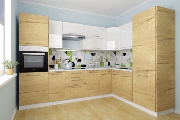 Modular kitchen set Amika 3x2 m white/Halifax oak
