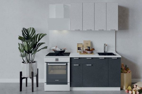 Granite kitchen set 120x213.2x47.8 cm, frame color white, facade snow concrete, graphite concrete
