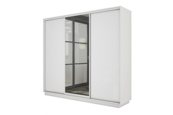 3-door wardrobe Slide-2 210x220x60 cm, Snow white/silver, with one mirror