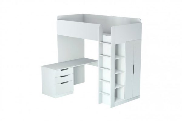 Simple loft bed with desk and wardrobe