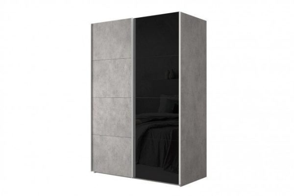 2-door wardrobe Comet 160x240 cm light concrete, black glass fronts, light concrete