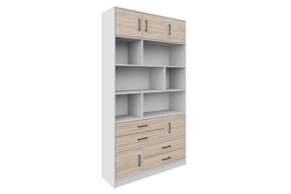 Shelving unit Virage with 4 drawers and 5 doors, white/sonoma oak