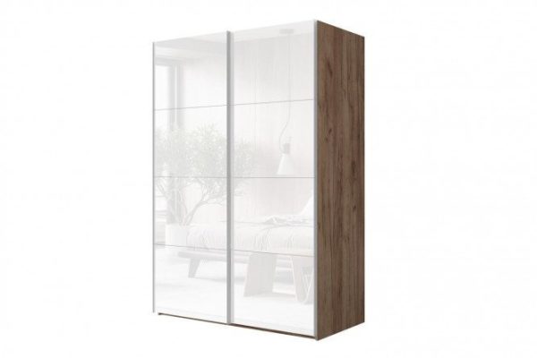 Sliding wardrobe 2-door Comet 200x220 cm kraft oak tobacco, white glass fronts