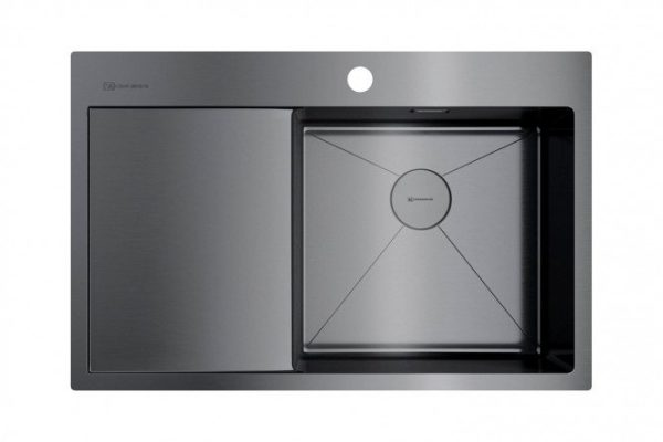 Inset sink with wing OMOIKIRI Akisame 78-GM-R 4973100, burnished steel 78x51x20 cm