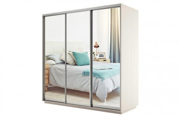 3-door sliding wardrobe Slide 180x240x60 cm, light Shimo ash, with three mirrors