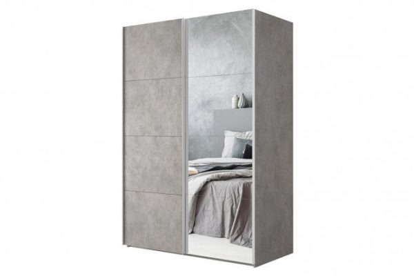 2-door wardrobe Comet 180x220 cm light concrete, mirror fronts, light concrete