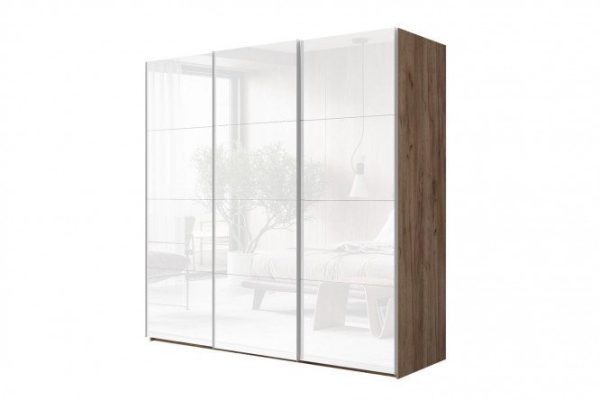 3-door wardrobe Comet 270x220 cm kraft tobacco oak, white glass fronts