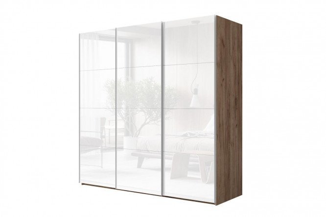 3-door wardrobe Comet 270x220 cm kraft tobacco oak, white glass fronts