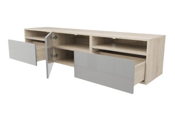 Cabinet with 2 drawers, door and shelves Oscar Amika 180x38 with closers, Sonoma oak / dusty gray gloss