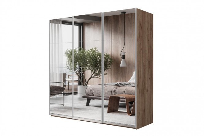 3-door wardrobe Comet 240x240 cm kraft oak tobacco, mirror fronts