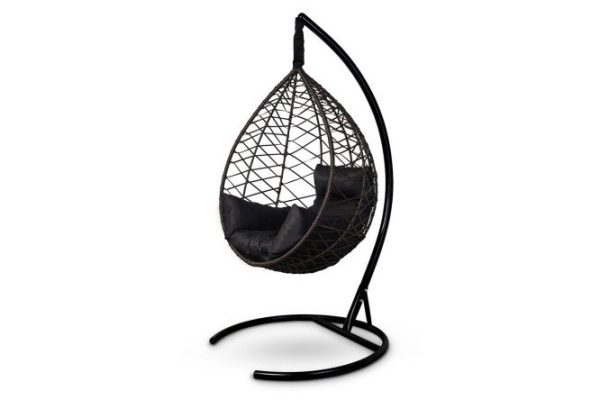 Hanging cocoon chair Alicante 100x190x100 cm, base and frame color black, finishing brown