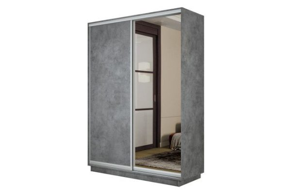 2-door wardrobe Slide-2 120x220x60 cm, concrete/silver, with one mirror